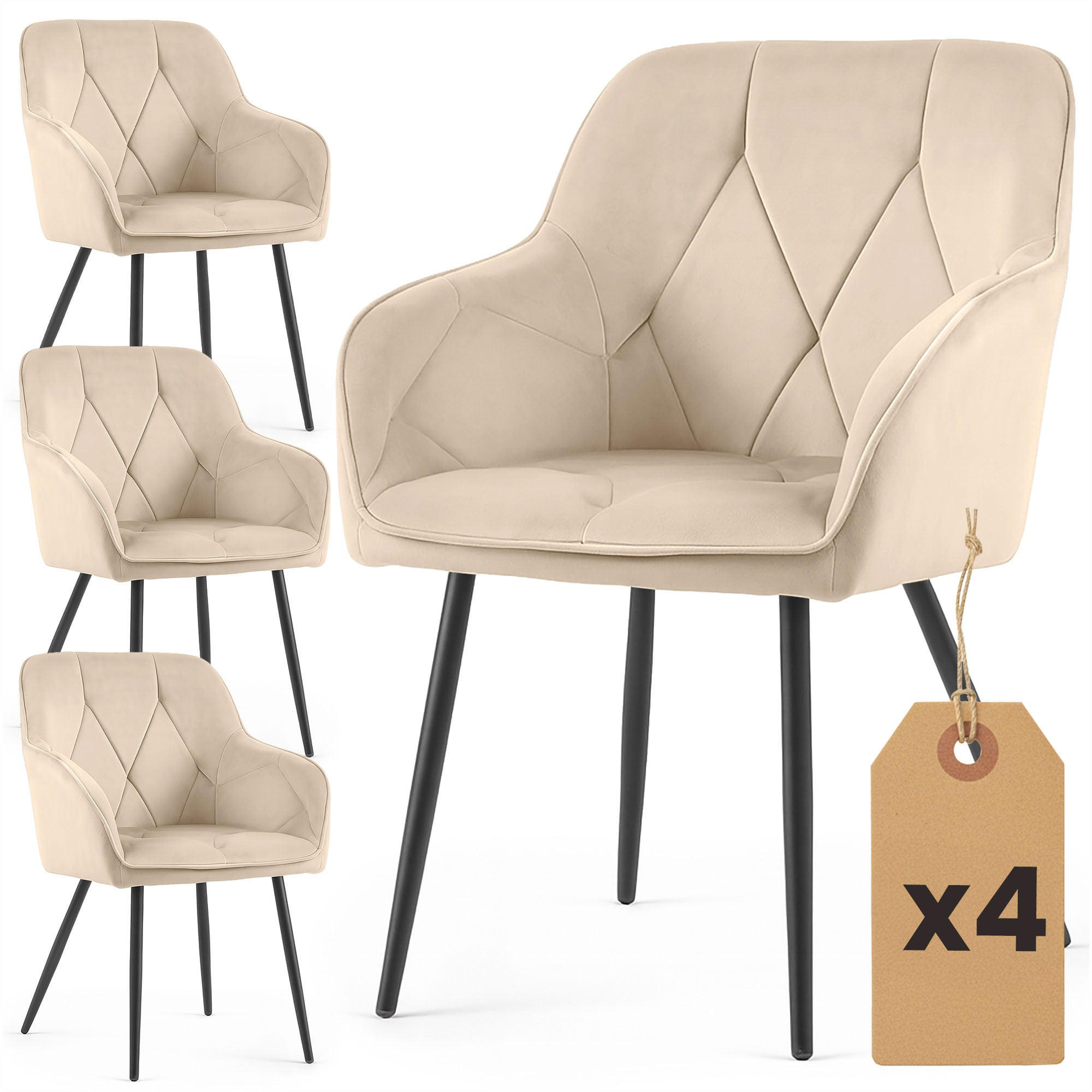 POLSTERSTUHL 4er Set, Metallbeine Beige, Schwarz 54,5/82,5/58 - Beige/Schwarz, Textil (55/83/58cm) - RAUMHIRSCH FURNITURE