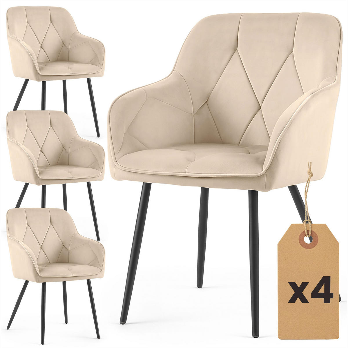 POLSTERSTUHL 4er Set, Metallbeine Beige, Schwarz 54,5/82,5/58 - Beige/Schwarz, Textil (55/83/58cm) - RAUMHIRSCH FURNITURE