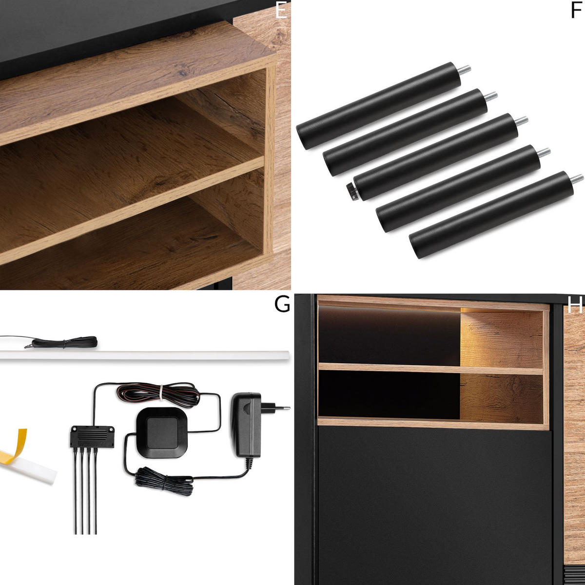 KOMMODE LOFTY TV/HiFi-Einlage, schwarz / Eiche natur - Eichefarben/Multicolor, Holzwerkstoff (102/109/41cm) - KONSIMO®