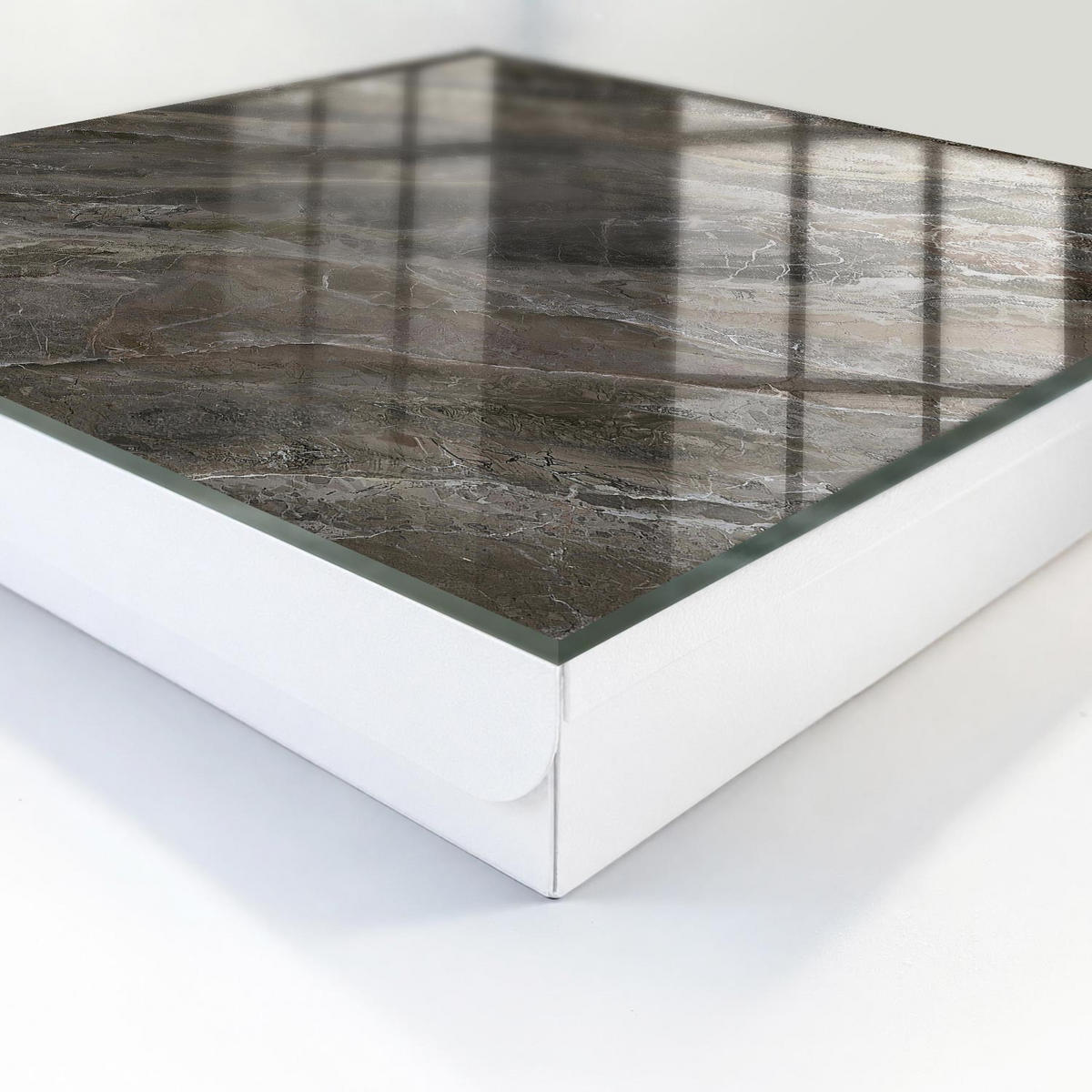SCHLÜSSELBOX Weiß 30x30 cm – Türöffnung nach rechts - Marmorstruktur - Grau, Metall (30/30/5cm) - TULUP