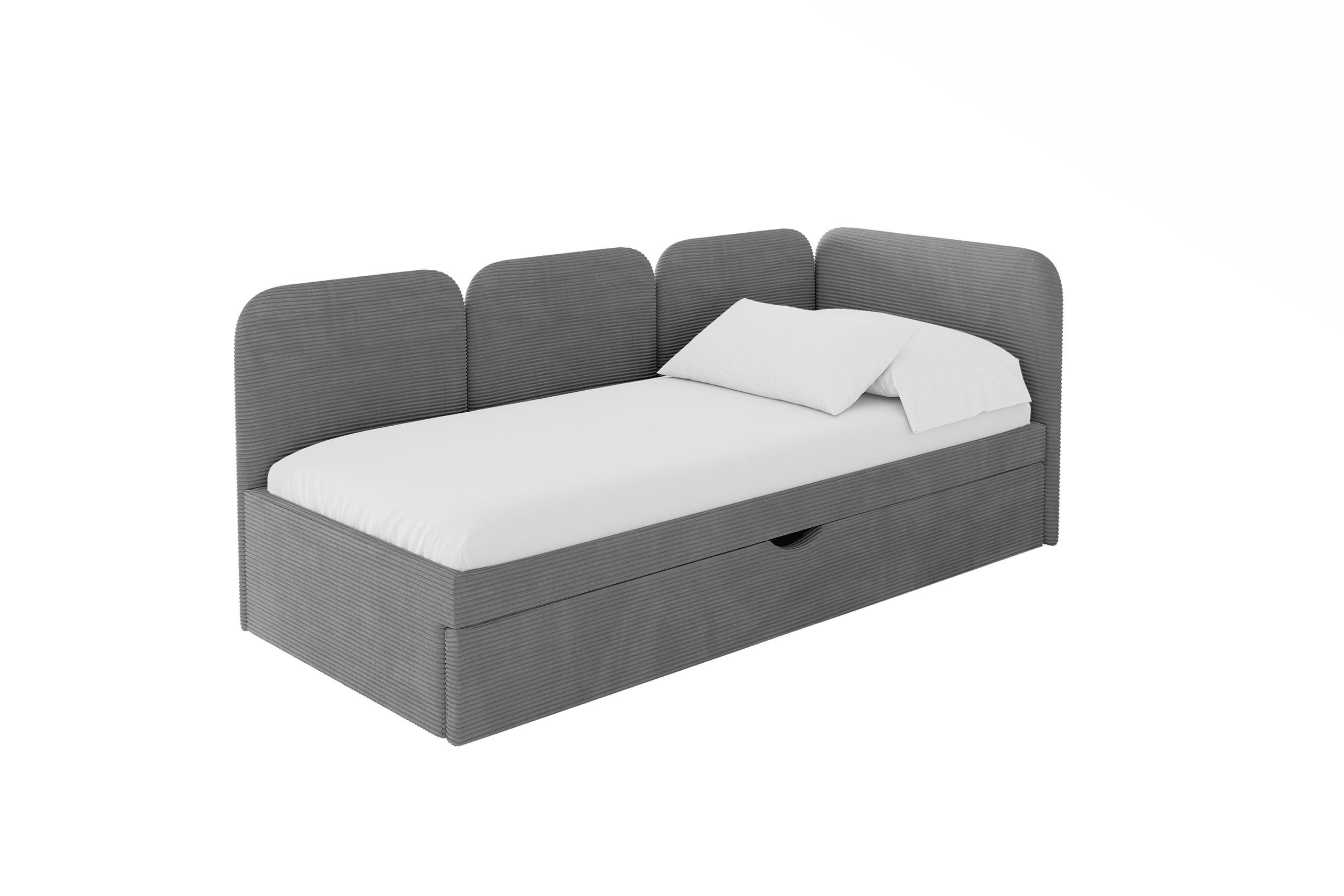 EINZELLBETT Jugendbett mit Bettkasten, Links - ALVY 90x200 Dunkelgrau - Dunkelgrau, Holzwerkstoff/Textil (90/200cm) - ALTDECOR