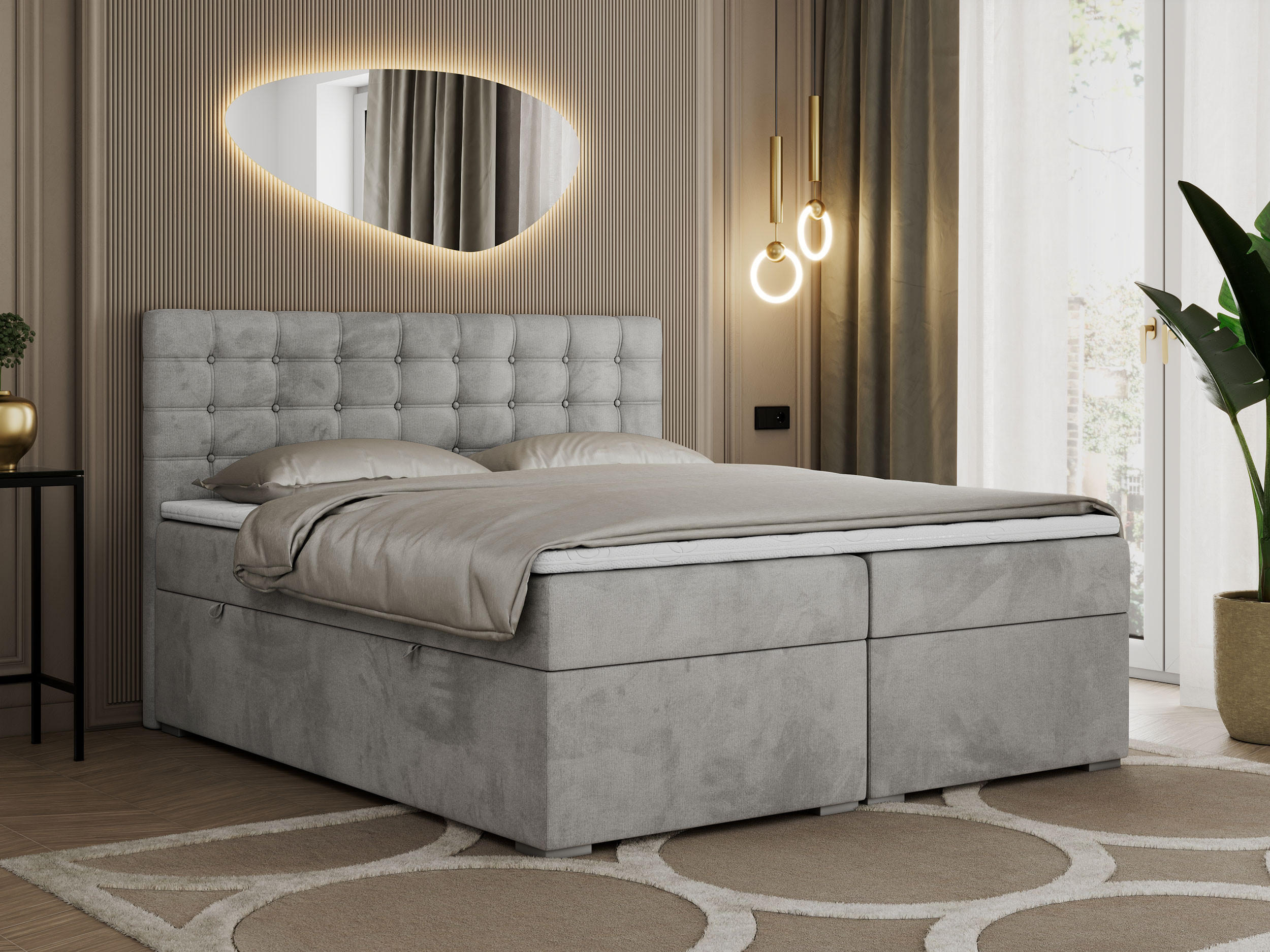 BOXBETT SUSAN 140/200 Hellgrau Velvet - H3 - Hellgrau, Holz/Textil (140/200cm) - MKS