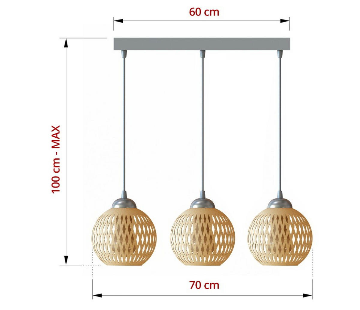 PENDELLEUCHTE BOHO - Beige/Weiß, Glas/Metall (15/70/100cm) - kiki design
