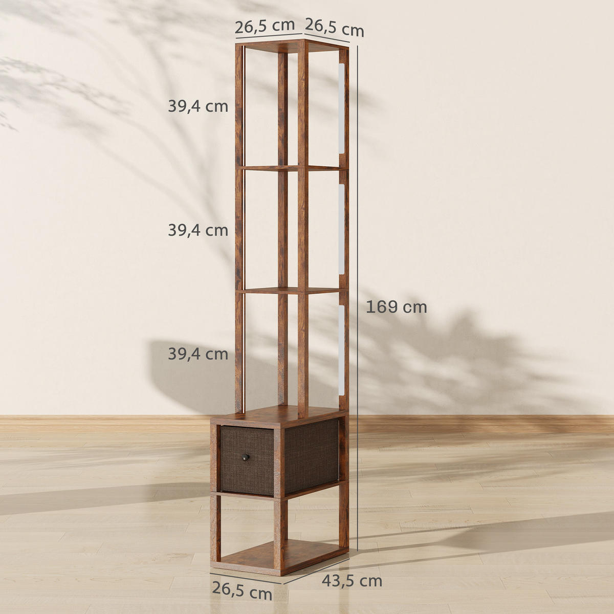 STEHLAMPE MDF Rustikal-Braun - Braun, Holzwerkstoff (43.5/26.5/169cm) - HOMCOM