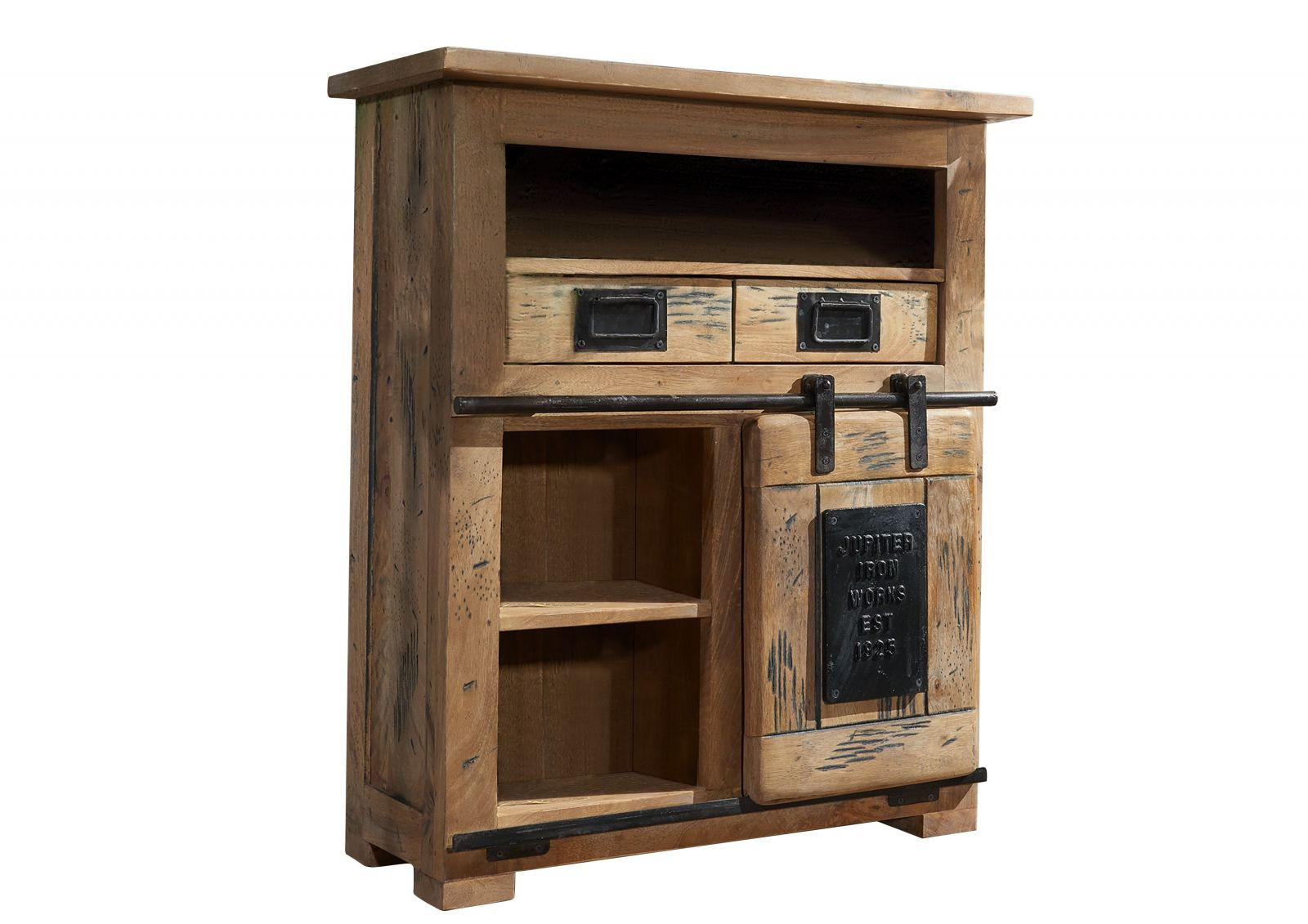 KOMMODE Mango 75x36x90 natur lackiert RAILWAY #152 - Braun, Holz (75/90/36cm) - Massivmoebel24