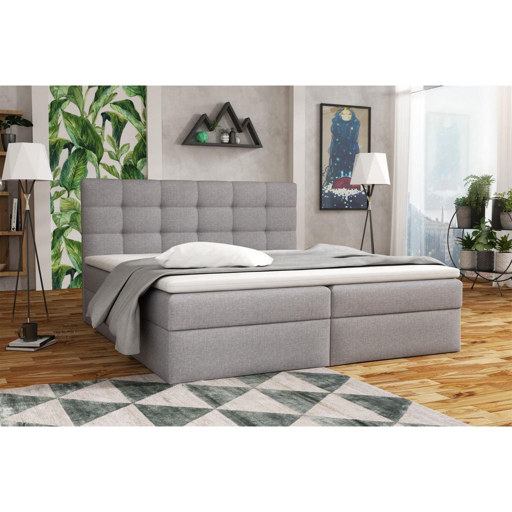 Thumbnail - Fun Möbel Boxbett, Grau, Textil, 140x200 cm, Schlafzimmer, Betten, Boxspringbetten