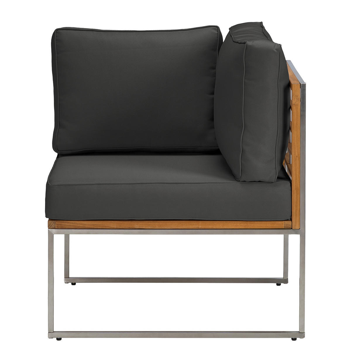 LOUNGEECKE - Webstoff / Teak massiv - Anthrazit, Holz/Textil (70/74/70cm) - home24