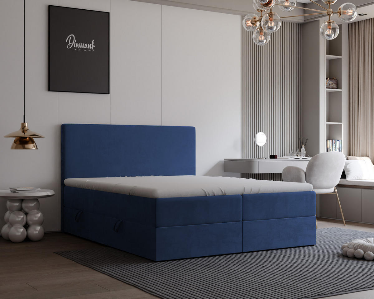 BOXBETT GIULIA 160/200 cm mit Matratze und Topper, Marineblau - Dunkelblau, Textil (160/200cm) - Idohome