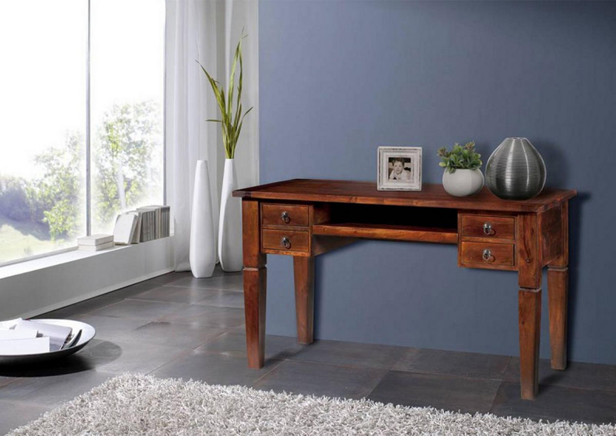 SCHREIBTISCH Akazie 130x60x77 nougat lackiert OXFORD #506 - Dunkelbraun, Holz (60/130/77cm) - Massivmoebel24