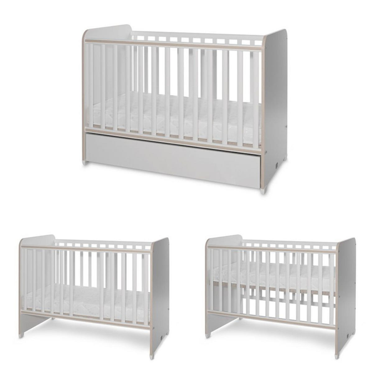 BABYBETT Sweet Dream 120 x 60 cm grau 120 x 60 cm, 2 Ebenen, Schlupfsprossen, Melamin, ohne Matratze - Grau, Holzwerkstoff (60/120cm) - Lorelli