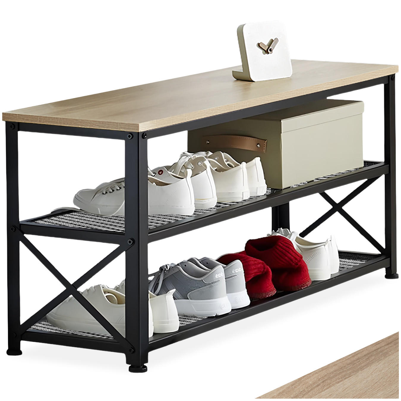 SCHUHREGAL Blackpool,101 x 30,5 x 45,5 cm,Industrial Holz hell, Eiche Sonoma - Naturfarben, Holz (30.5/45.5/101cm) - tectake