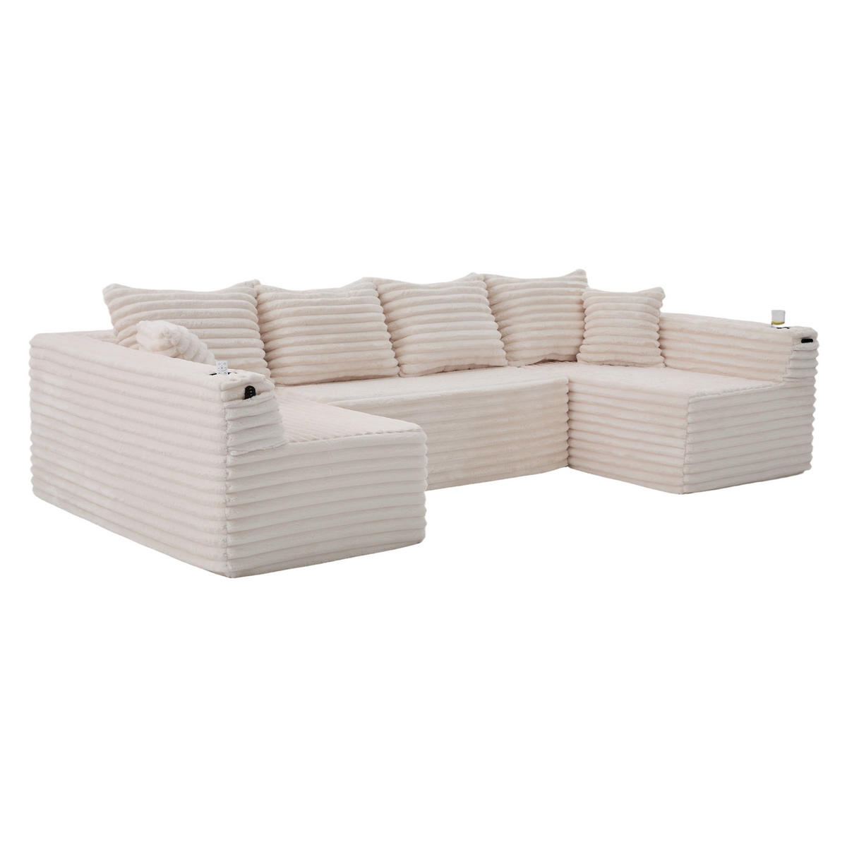 WOHNLANDSCHAFT Beige 320/155/88 cm 6-Sitzer mit Getränkehaltern und Seitentaschen - Beige, Textil (320/88/155cm) - PANGIVO