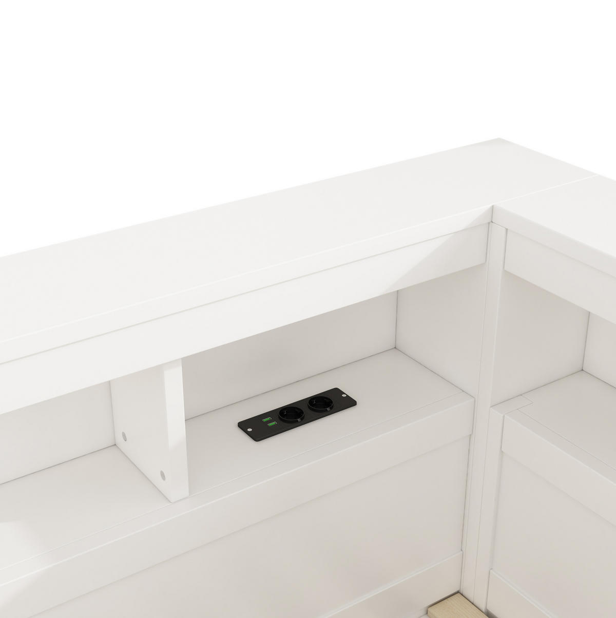 KINDERBETT aus Spanplatte & MDF 140x190 cm in Weiß mit Stauraum & USB - Weiß, Holzwerkstoff (140/190cm) - Modfu