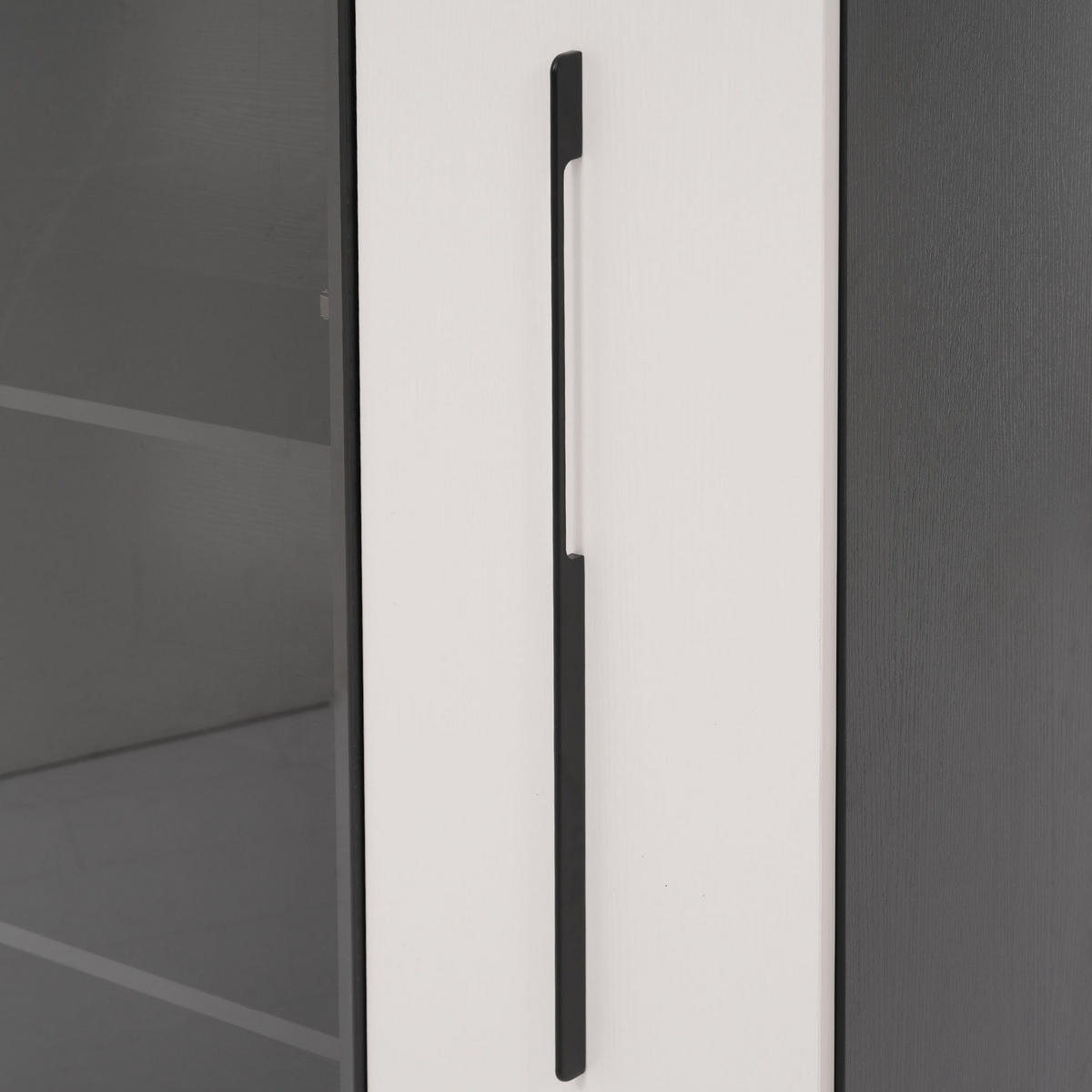 VITRINENSCHRANK aus MDF und Glas 110,5x35x160 cm Schwarz/Weiß mit LED und seitlichem Auszug - Schwarz, Holzwerkstoff (110.5/160/35cm) - IVMEU