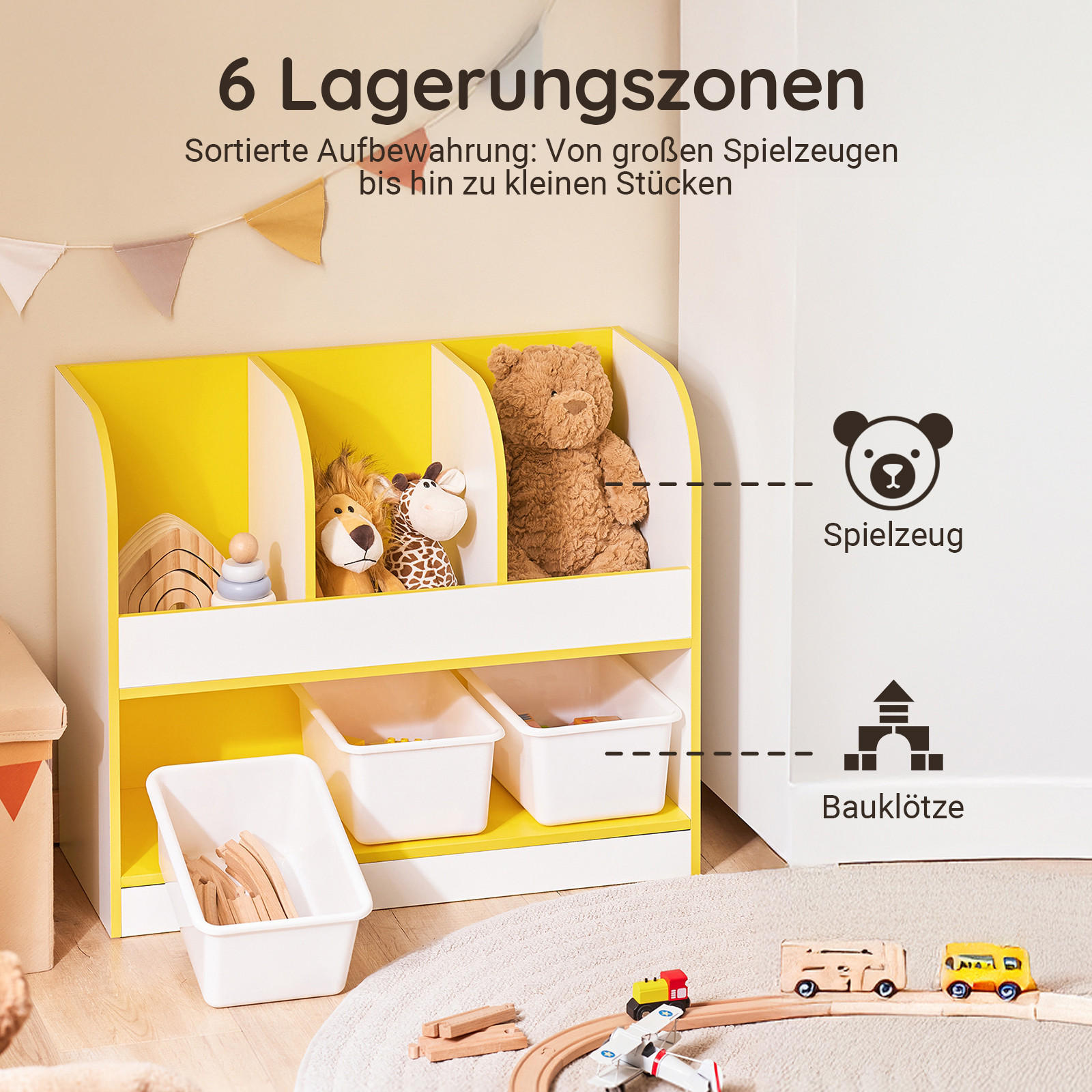 KINDERREGAL Weiß-Gold - Goldfarben/Weiß, Holzwerkstoff (70/58/30cm) - SoBuy
