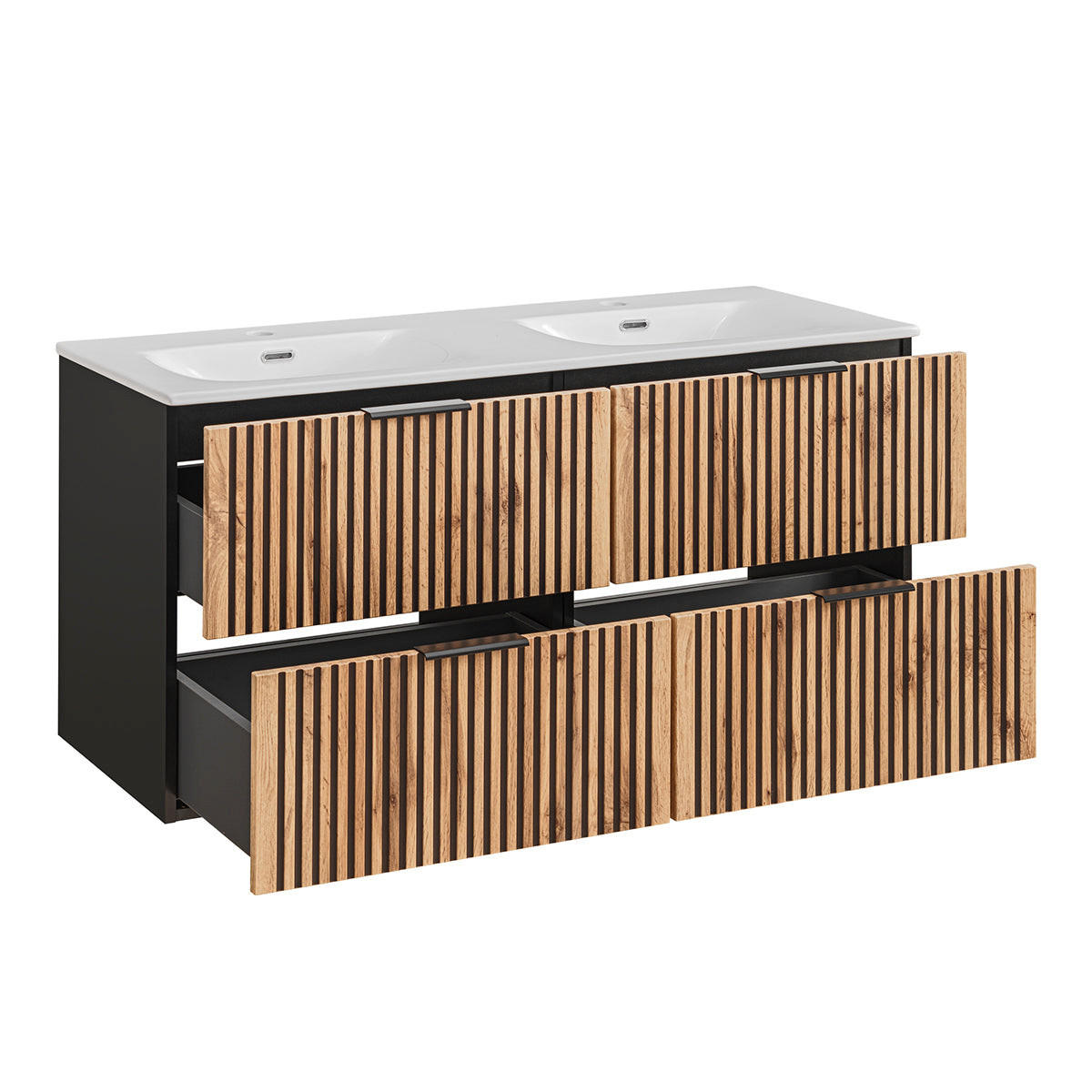 BADMÖBEL 120.4cm Gaia 2er-Set Holz in Eichenoptik und Schwarz - Schwarz, Holzwerkstoff (120.4/57/46cm) - Petits-meubles