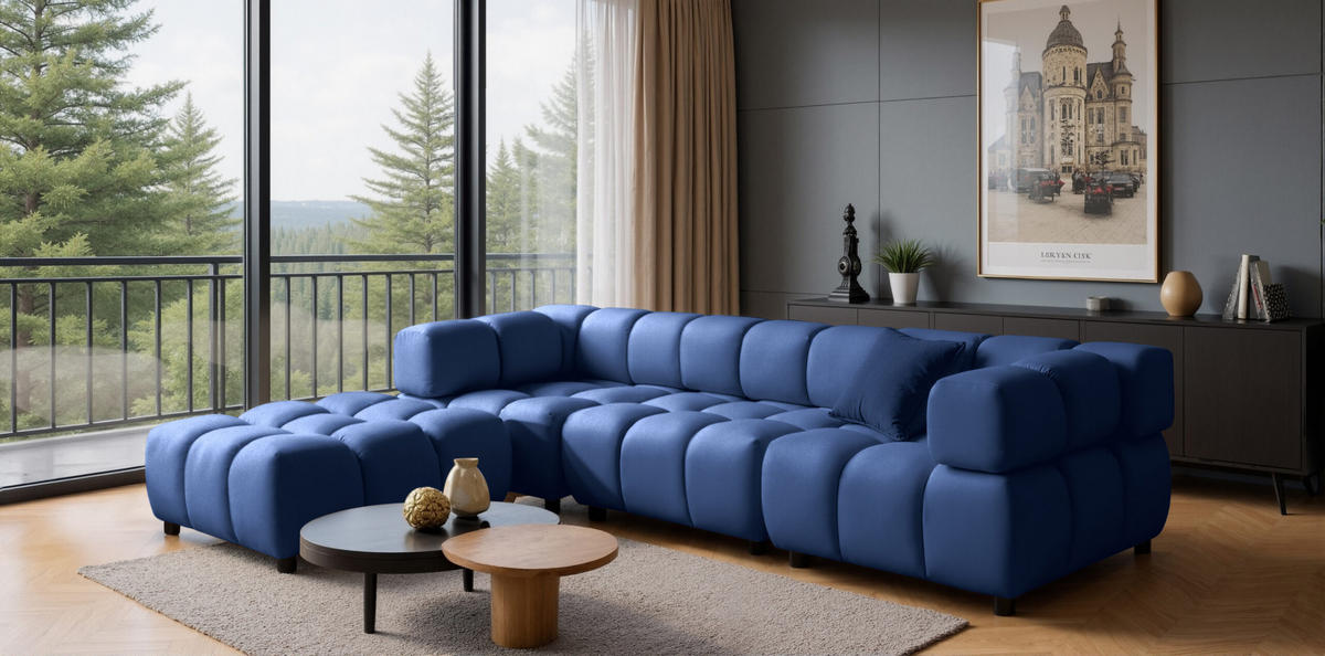 Ecksofa L-Form Bolla, stoff Bluvel, Tintenblau, Links - Blau, Holz (288/192cm) - Kaiser Möbel
