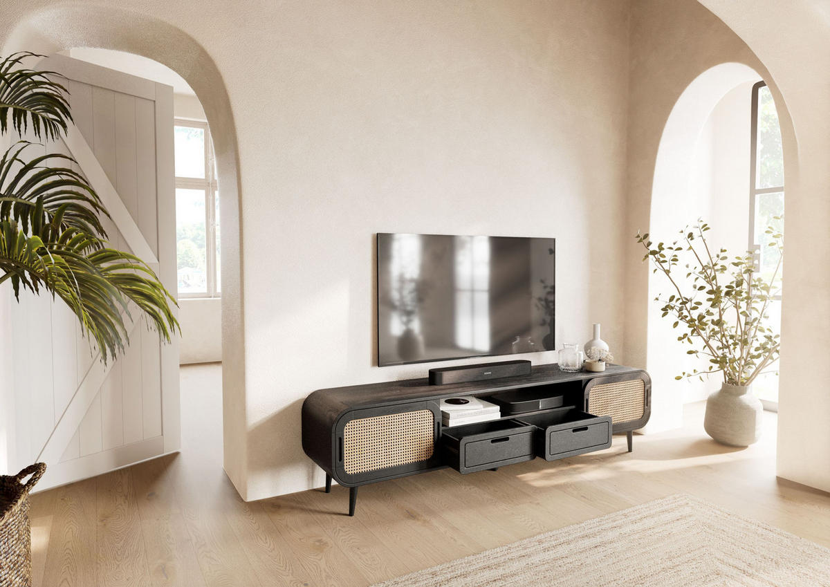 TV-BOARD Mango 200x40x50 dunkelgrau lackiert VALENCIA #223 - Grau, Holz (200/50/40cm) - Massivmoebel24