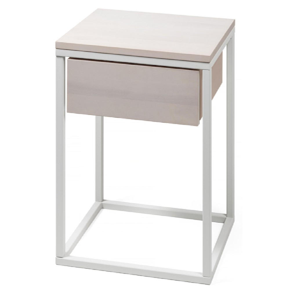 NACHTTISCH Woody, weiße Birke und weißes Metall, 35/40/57 cm - Weiß, Holz (40/57/35cm) - WOODEK