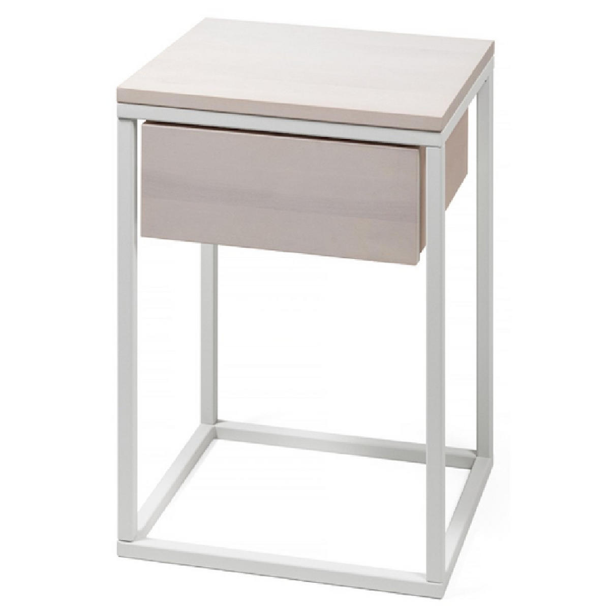 NACHTTISCH Woody, weiße Birke und weißes Metall, 35/40/57 cm - Weiß, Holz (40/57/35cm) - WOODEK