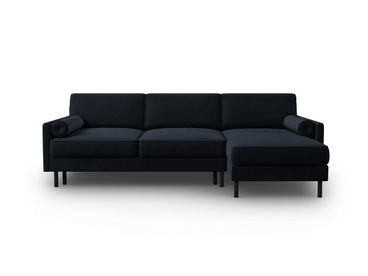 AUSKLAPPBARES-ECKSOFA rechts mit Container Scott aus Samt dunkelblau 5 Sitzplätze - Dunkelblau, Textil (142/212cm) - Micadoni