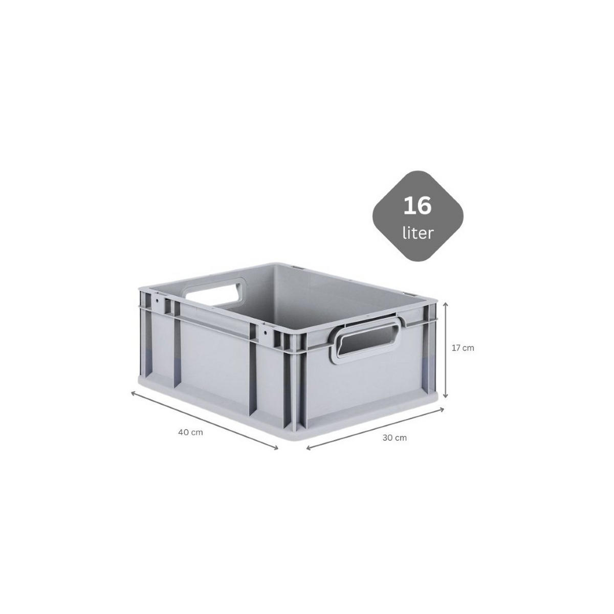 EUROBOX 5x Nextgen Economy Mit Scharnierdeckel Grau/Schwarz Griffe Offen 16 Liter - Schwarz, Kunststoff (30/17/40cm) - PROREGAL