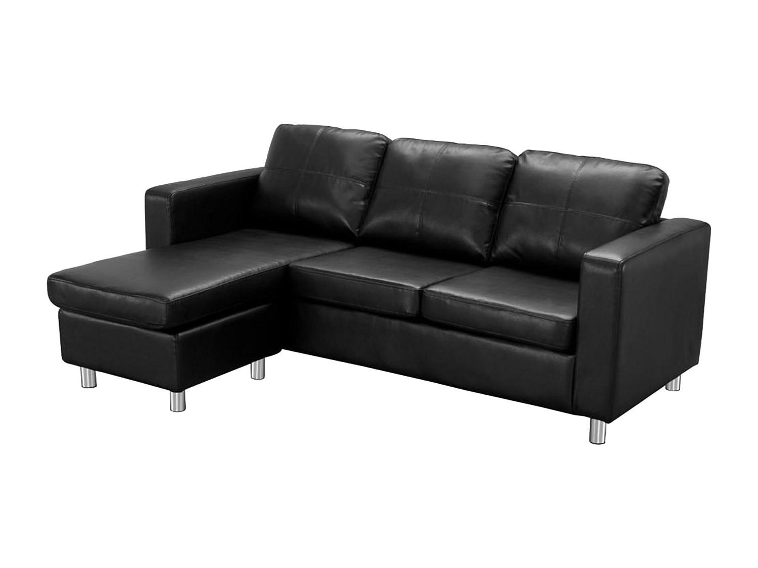 ECKSOFA - Kunstleder - Schwarz - ACKLEY - Schwarz, Leder (133/196cm) - Vente-Unique