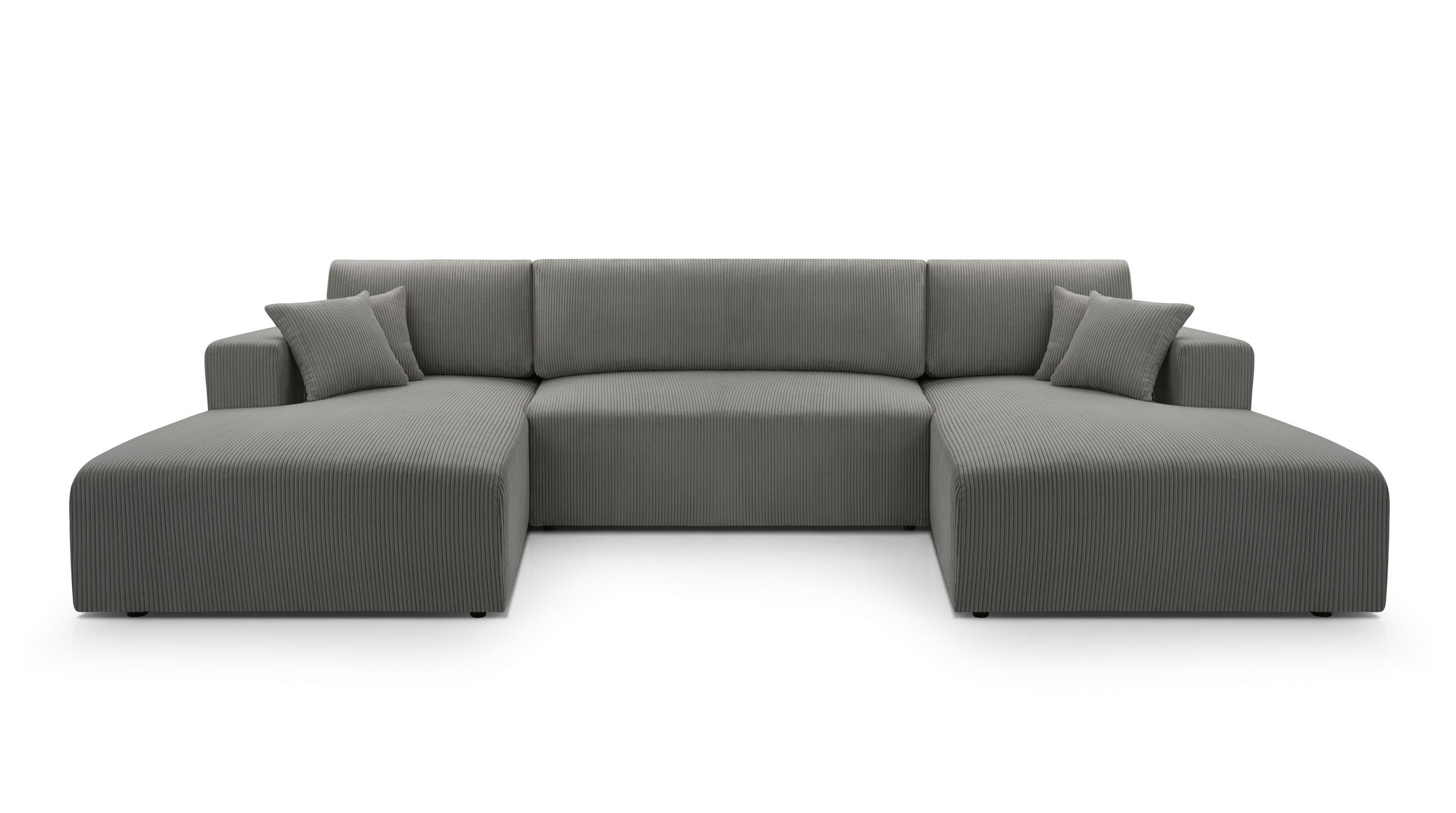 WOHNLANDSCHAFT PULA-U CORD GRAU mit Schlaffunktion - Grau, Textil (364/84/187cm) - Luxkor24