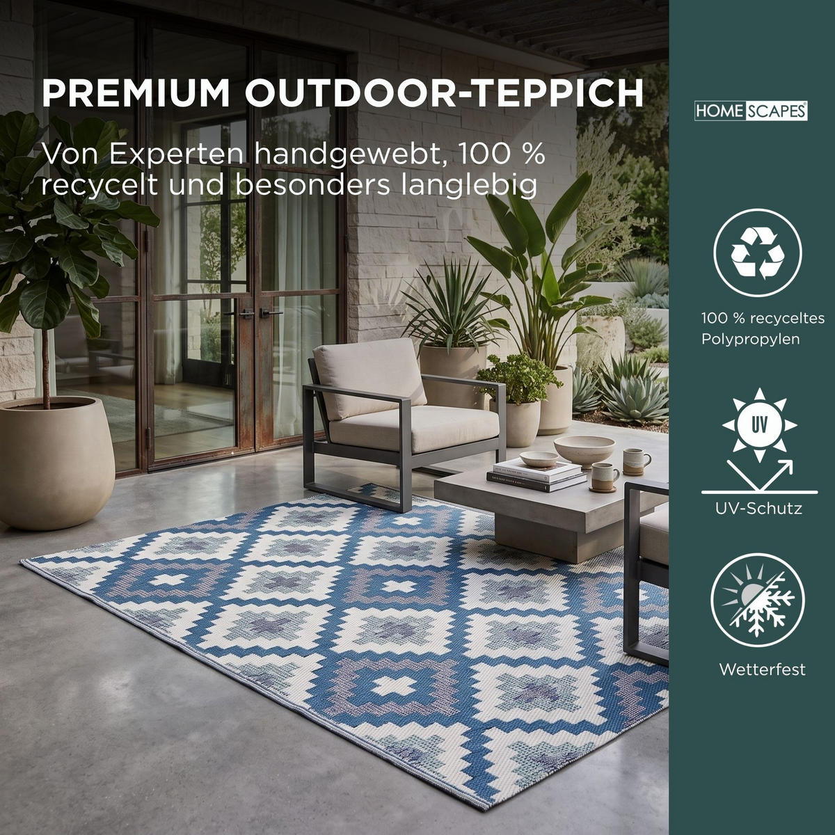 OUTDOORTEPPICH Mia, geometrisch gemustert 240/300 cm - Blau, Kunststoff (240/300cm) - Homescapes