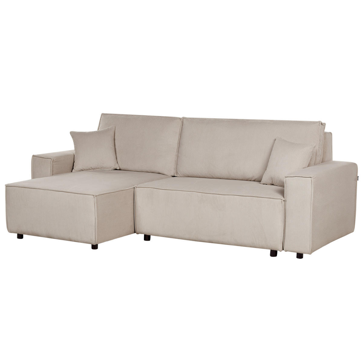 2-SITZER-ECKSOFA Cord beige linksseitig mit Schlaffunktion Abacka - Beige/Schwarz, Textil (247/147cm) - Beliani