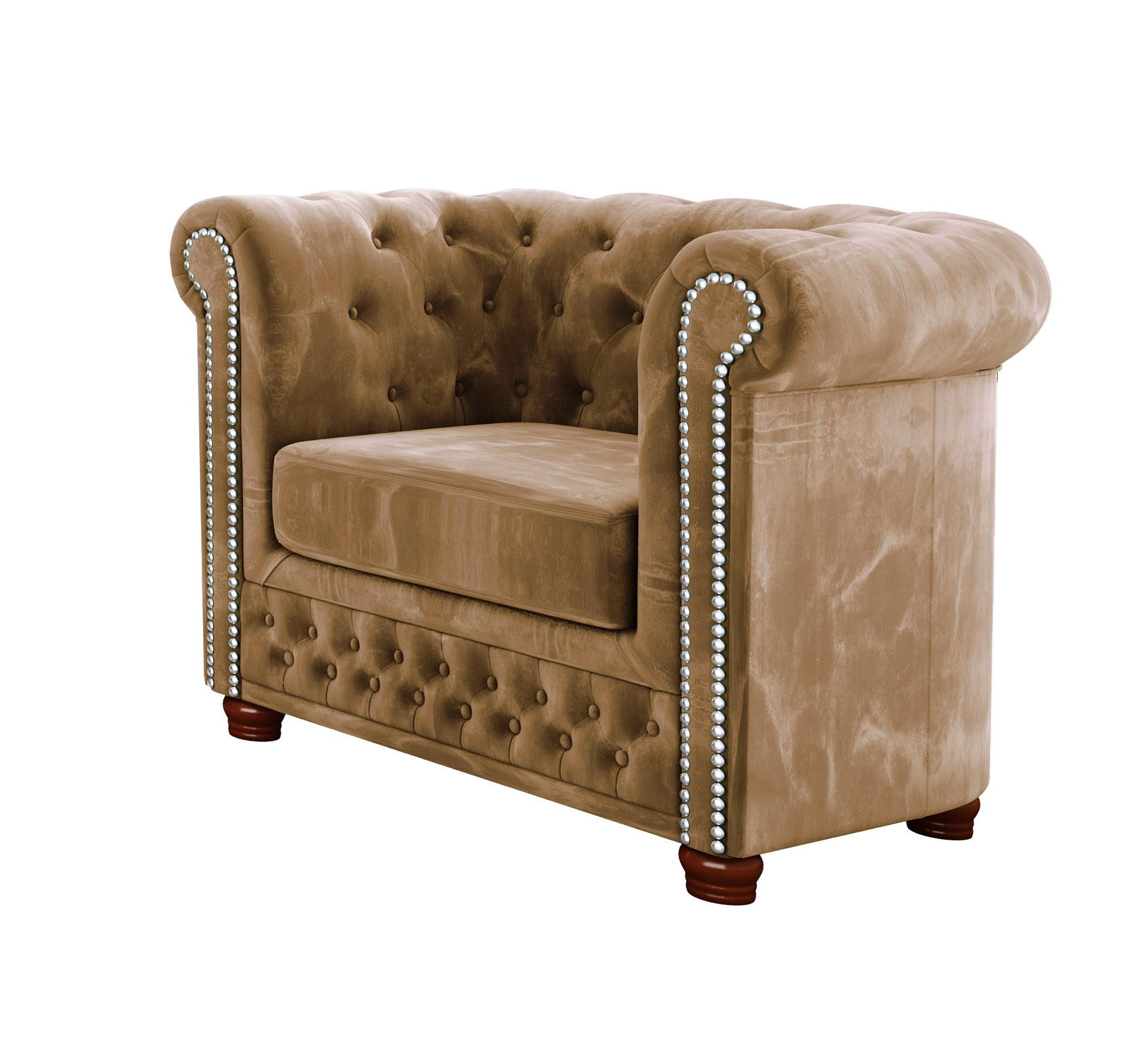 CHESTERFIELD-SESSEL Lauren Beige Samt - Beige/Braun, Holz/Textil (94/72/86cm) - S-Style Möbel