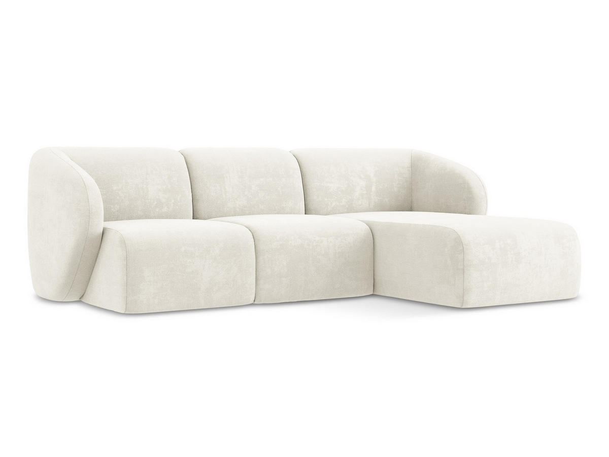 ECKSOFA Rechts Chenille Stoff Weiß - Schwarz/Weiß, Holzwerkstoff/Kunststoff (248/166cm) - Makamii