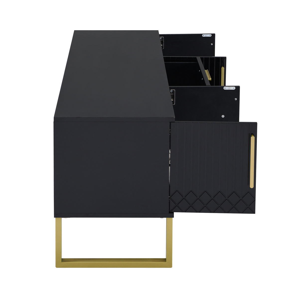 TV-SCHRANK 170/40/53,5 cm mit 4 Türen, 2 Schubladen, Kabelöffnungen und Hochglanz aus MDF, Schwarz/Gold - Schwarz, Holzwerkstoff (170/53.5/40cm) - Redom