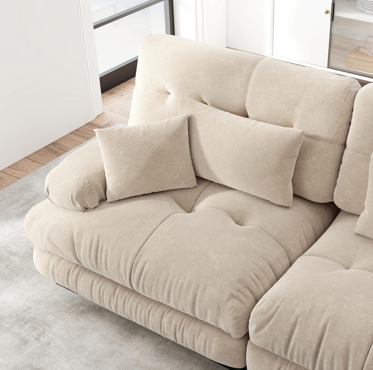 ECKSOFA mit beweglichen Ottomane, tiefem Sitz und Chenille-Bezug, Hellbraun - Cappuccino, Textil (313/145cm) - Redom