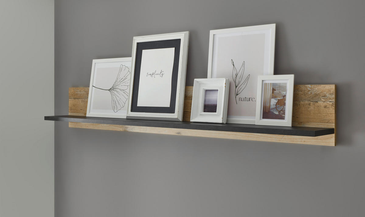 WANDBOARD Used Wood hell, Anthrazit, Wandregal 160 cm - Anthrazit, Holzwerkstoff (160/30/22cm) - Furn.Design