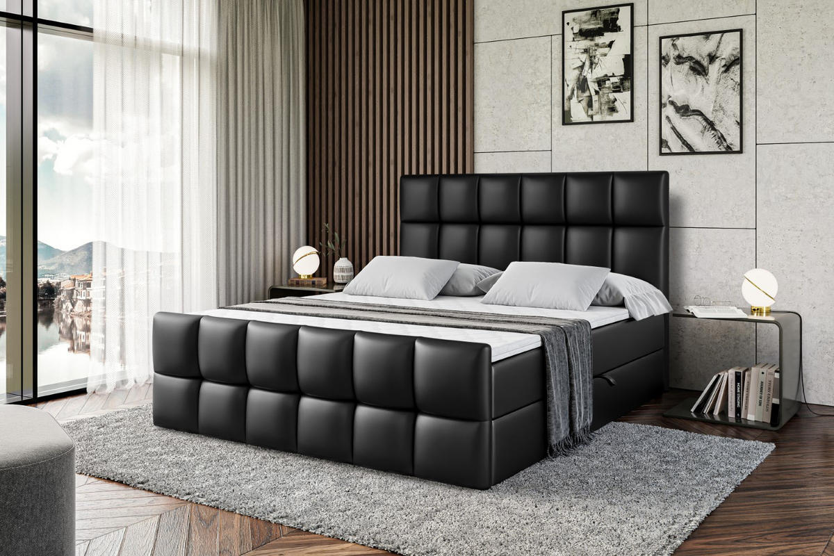 BOXBETT RICAR-Z - 180 x 200 - H3 - Schwarz Hochglanz - Schwarz, Holzwerkstoff (180/200cm) - ALTDECOR