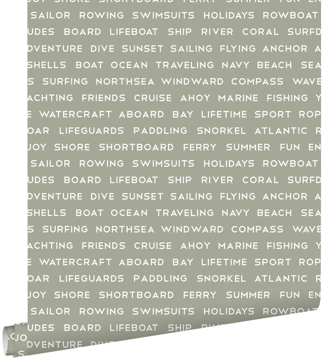 TAPETE maritime Strandtexte 53 cm x 10.05 m - Grün, Papier (53/0.1cm) - ESTAhome