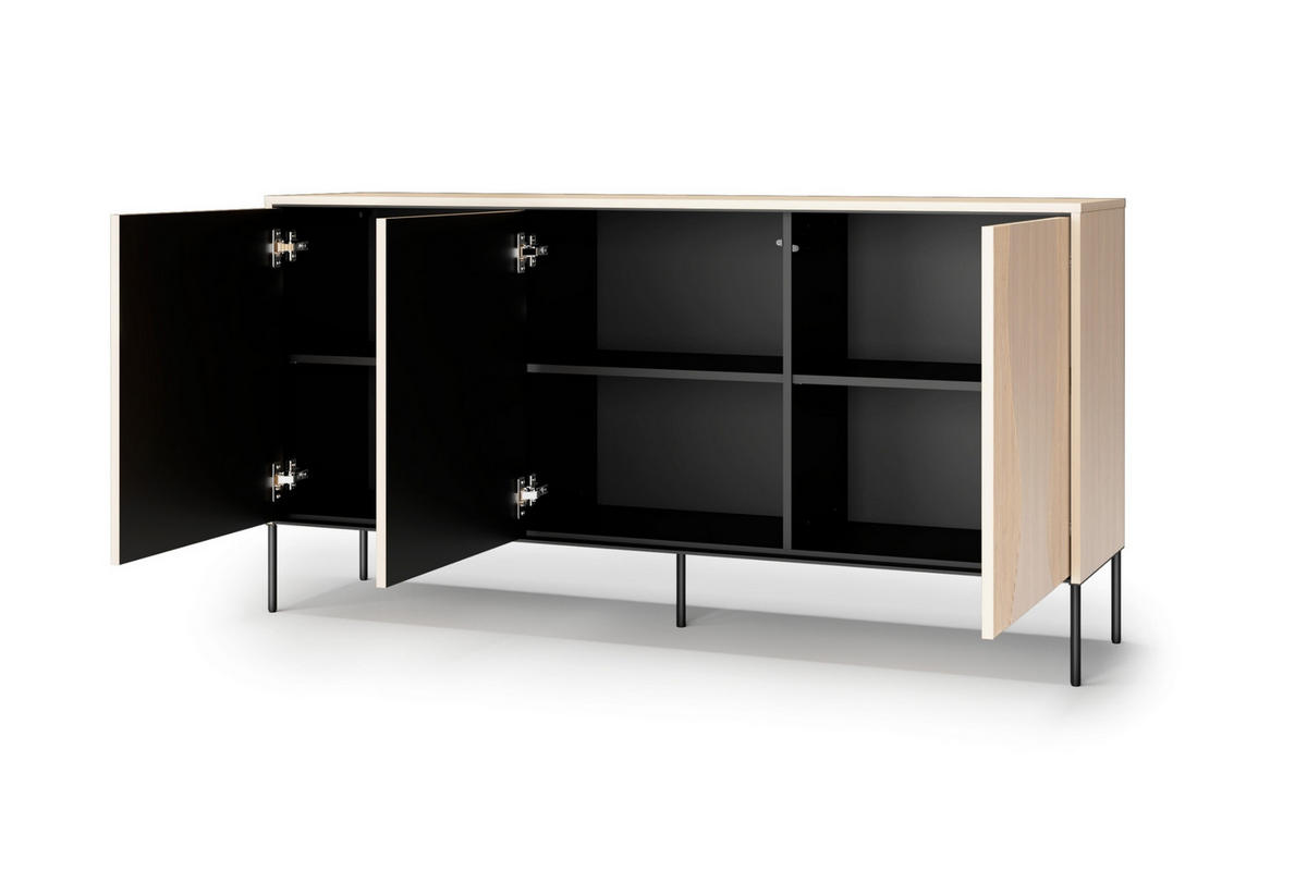 KOMMODE FAVOS 03 167/85/40 cm in Eiche Vincenza hell und Schwarz mit LED - Eichefarben/Schwarz, Holzwerkstoff (167/85/40cm) - Deine Möbel 24