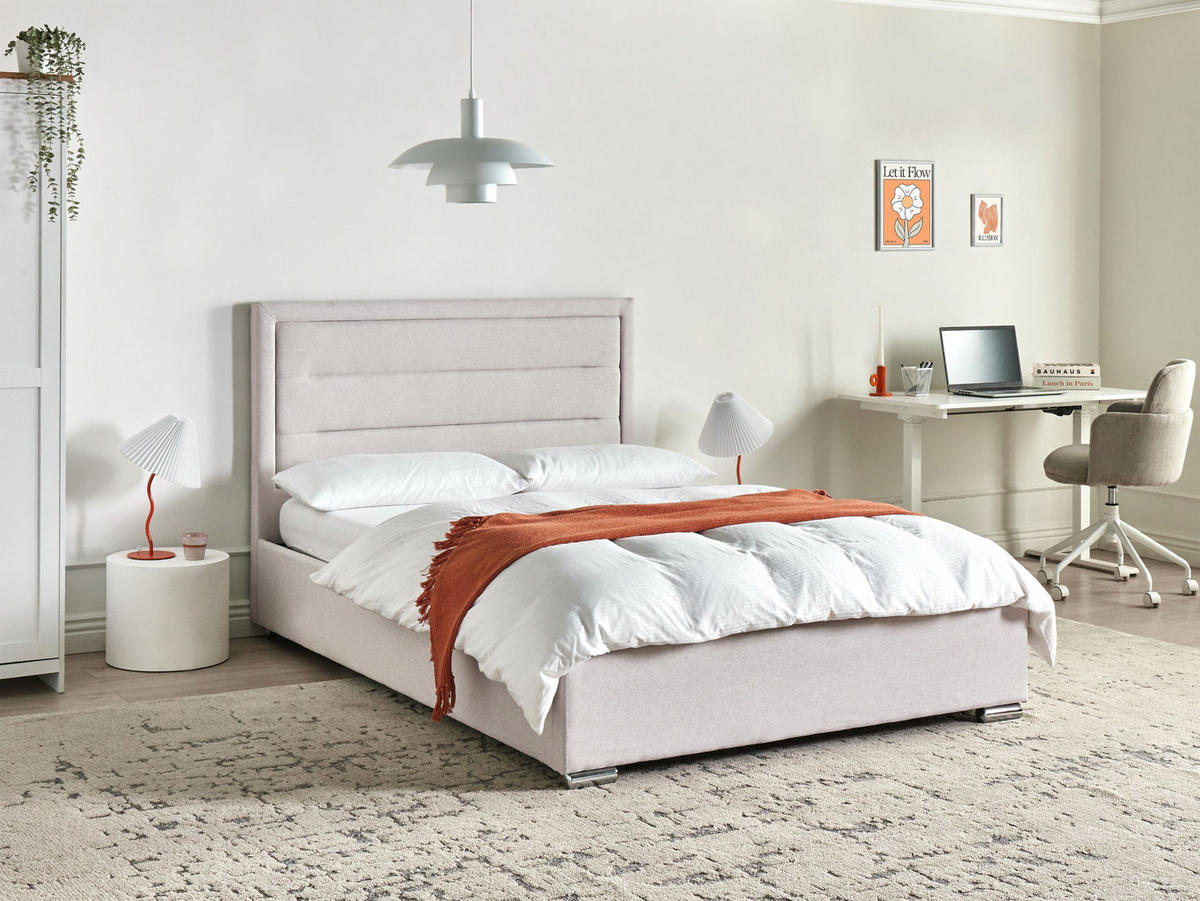 BETT mit Stauraum 140/200 cm Hellbeige Rouen - Beige, Textil (140/200cm) - Beliani