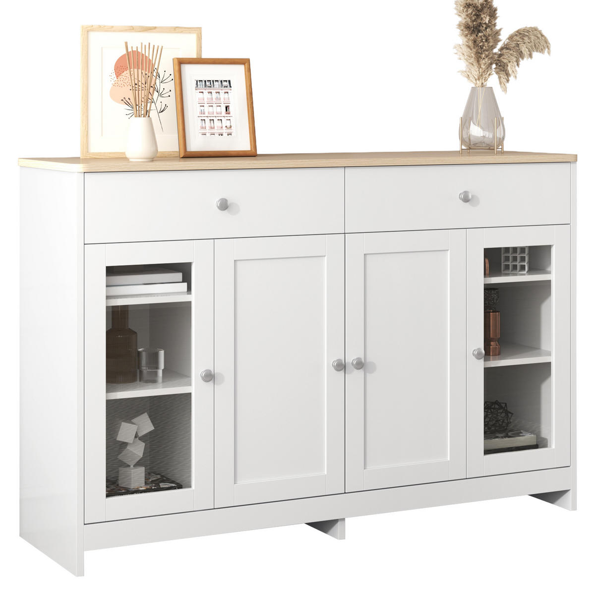 SIDEBOARD mit zwei Schubladen weiß-holzfarben 120×37×80 cm aus MDF - Weiß, Holzwerkstoff (120/80/37cm) - Luhomfu