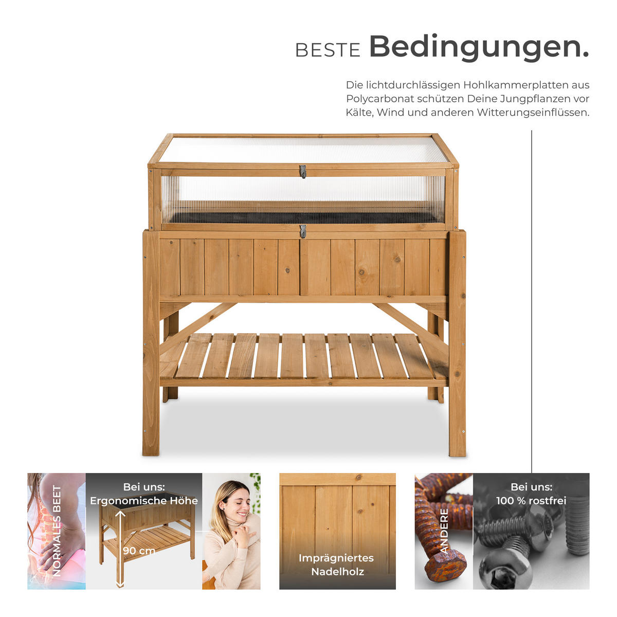 HOCHBEET ,119 x 57 x 124 cm,braun - Braun, Holz (57/90/119cm) - tectake