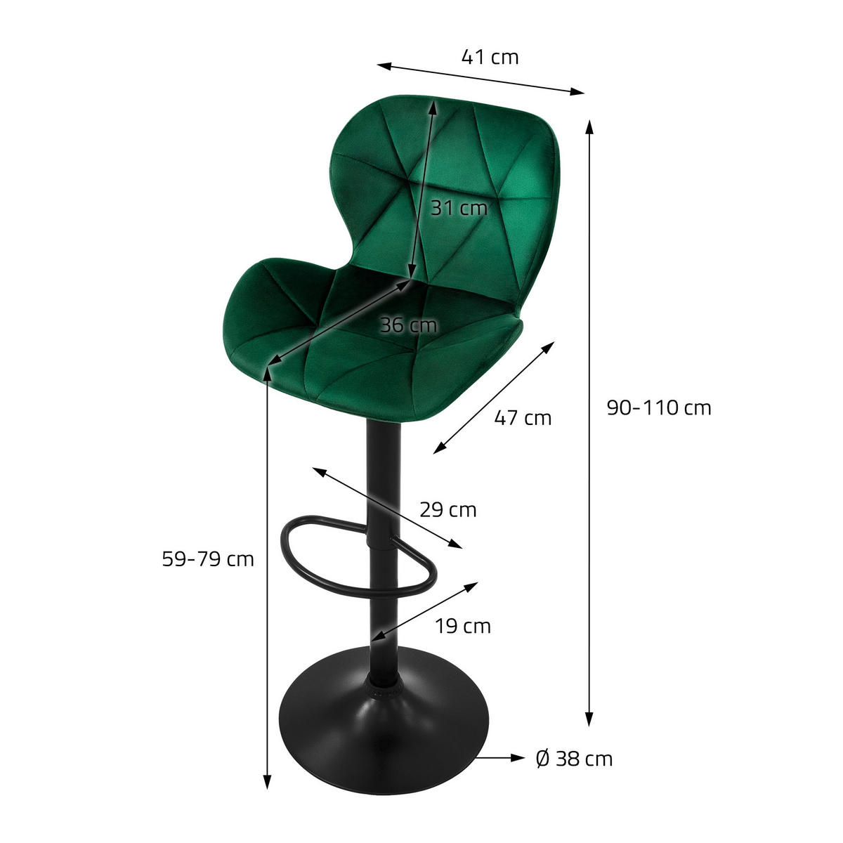 BARHOCKER 4er Set - Grün, Metall (47/110/41cm) - ML-DESIGN