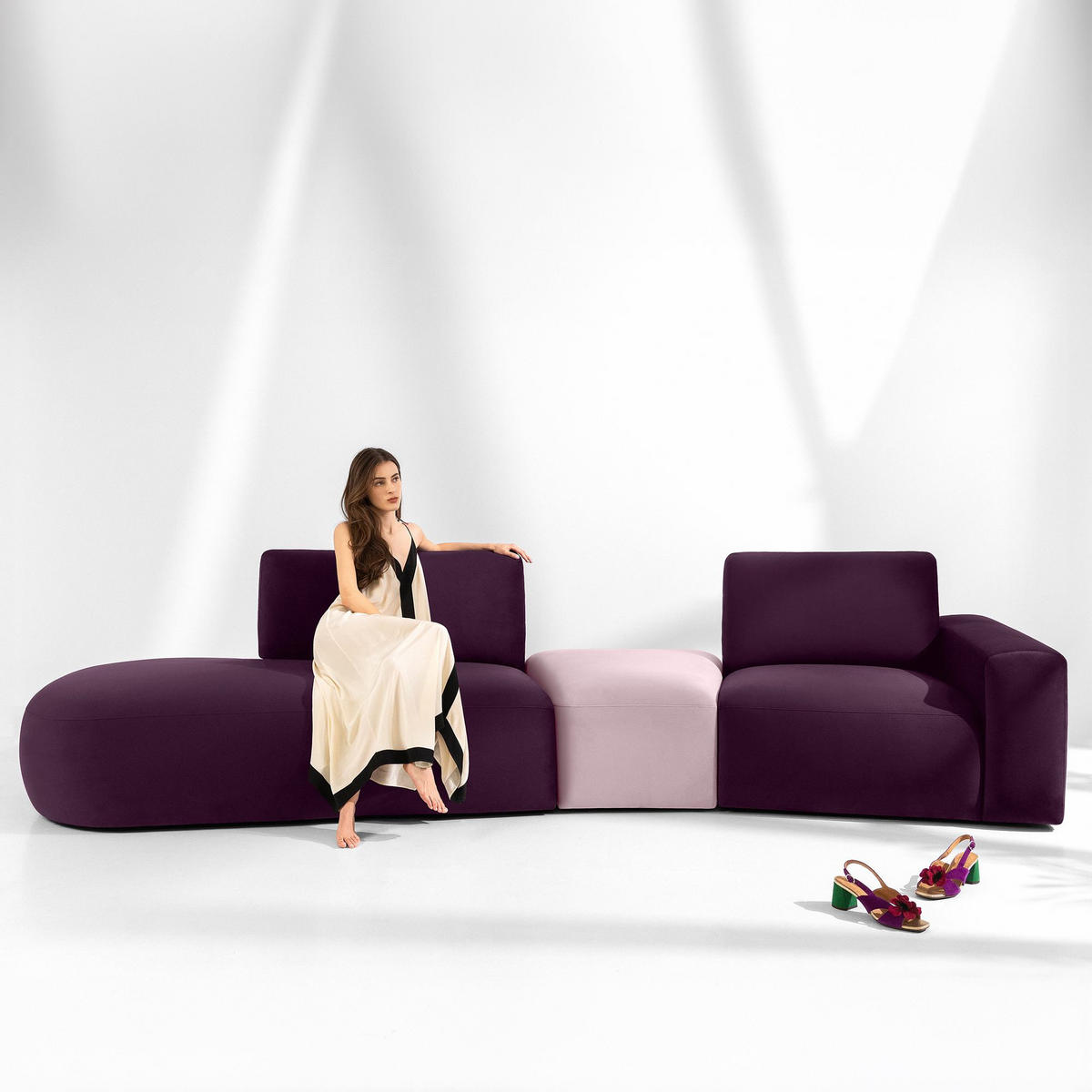 4-SITZER ECKSOFA ZUCCO Velour links, Violett - Violett, Textil (350/84/105cm) - KONSIMO®