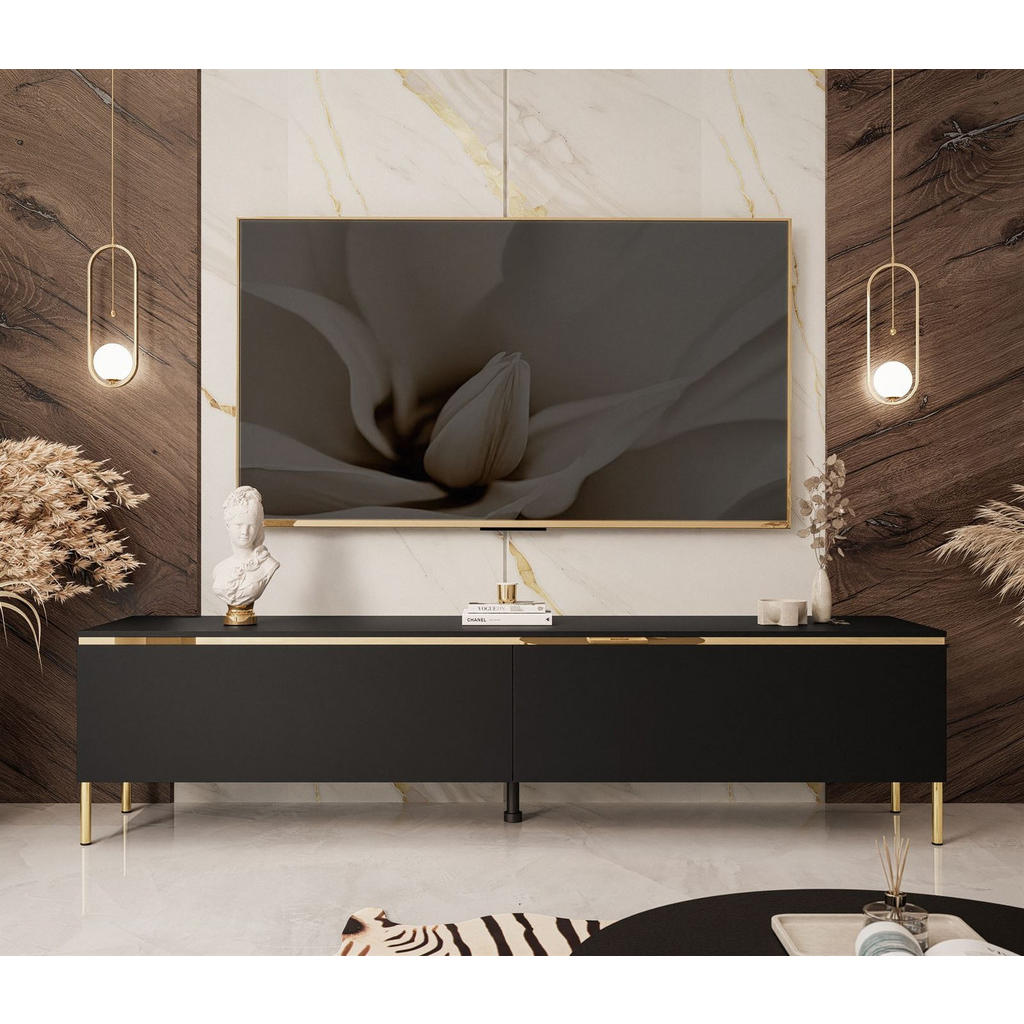 Thumbnail - Lookway Tv-Lowboard, Schwarz, Holzwerkstoff, Uni, Rechteckig, Rundrohr, 180x46x40 cm, Wohnzimmer, Wohnwände, Lowboards, ...