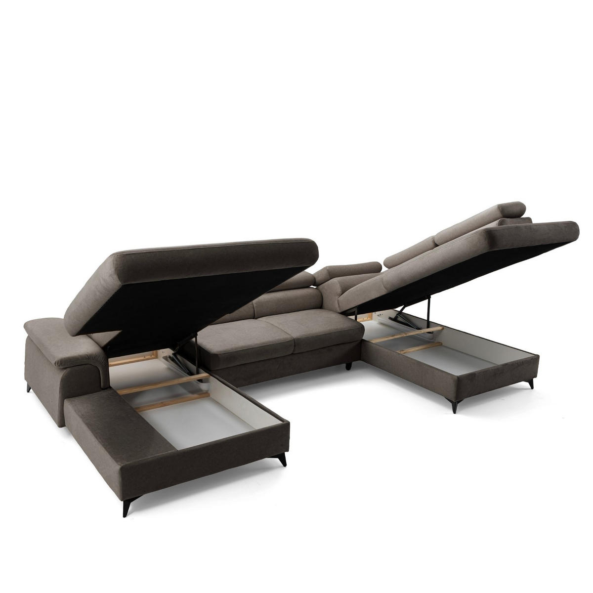 ECKSOFA U-Form PLAZA U Rechts mit Schlaffunktion 125x256 Velours Dunkelgrau - Dunkelgrau/Schwarz, Holz/Kunststoff (210/95/350cm) - Muffo
