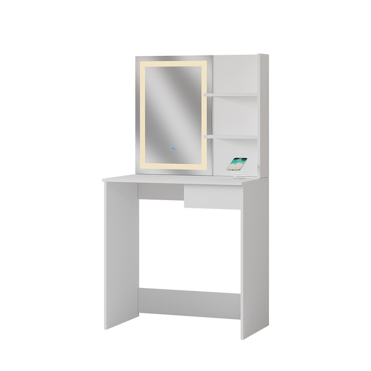 SCHMINKTISCH Dekos Weiß 75 cm mit LED-Spiegel und QI-Ladestation - Weiß, Holzwerkstoff (75/141/40cm) - Vicco