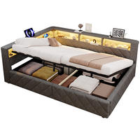 SCHLAFSOFA 140 x 200 cm, Grau, Leinen, LED, USB - Grau, Naturmaterialen (140/200cm) - FLIEKS
