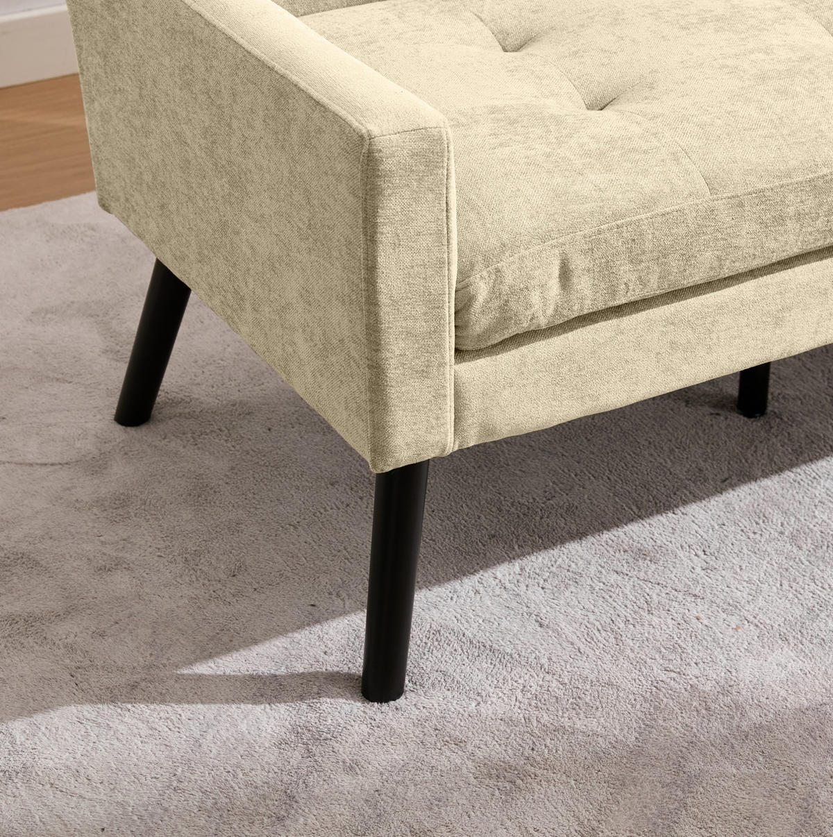 2-SITZER 119/75/88 cm Leinenbezug mit Knopfheftung, Massivholzbeinen Beige - Beige, Textil (75/88/120cm) - OKMYHOME