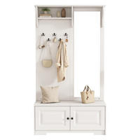 GARDEROBE 100cm Spiegel 5 Haken 2 Schränke Regal Schuhschrank Weiß - Weiß, Holzwerkstoff (40/180/100cm) - FLIEKS