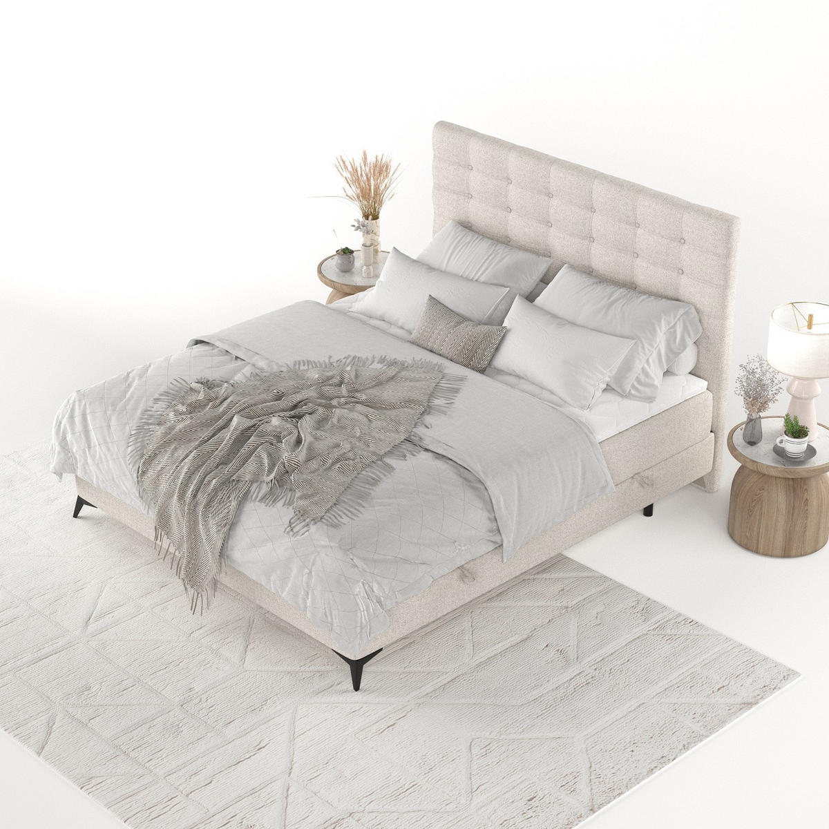 BOXBETT Niro 200/200 cm Hellbeig im Riva Stoff - Beige/Schwarz, Holz/Holzwerkstoff (200/200cm) - AltaBeds